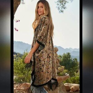 Lovestitch NEW Leila Burnout Velvet Fringe Kimono One Size